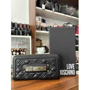 LOVE MOSCHINO PURSE PORTAFOGLIO QUILTED PU NERO GOLD LOGO