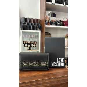 LOVE MOSCHINO PURSE PORTAFOGLIO PU NERO DOTS GOLD LOGO