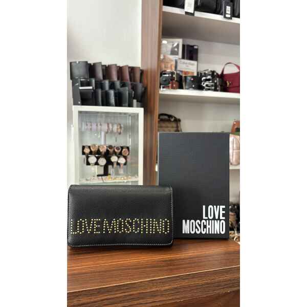 LOVE MOSCHINO PURSE PORTAFOGLIO PU NERO DOTS GOLD LOGO
