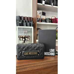LOVE MOSCHINO MINI BAG PORTAFOGLIO QUILTED PU NERO GOLD LOGO