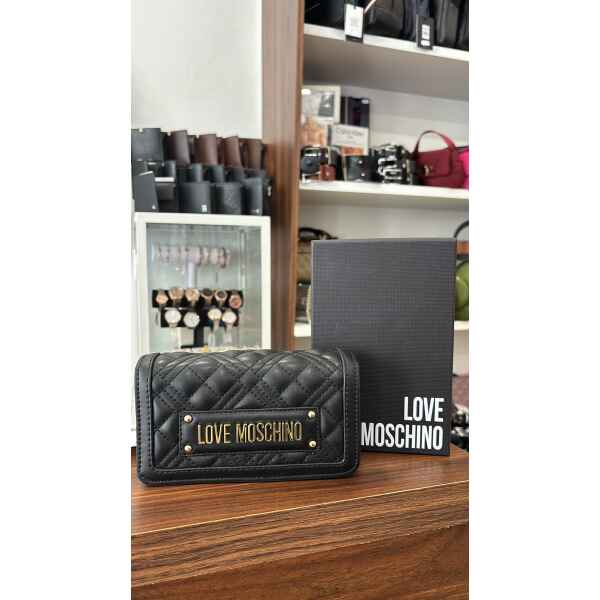 LOVE MOSCHINO MINI BAG PORTAFOGLIO QUILTED PU NERO GOLD LOGO