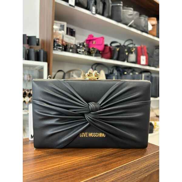 LOVE MOSCHINO BORSA PLAIN PU NERO BOW CLUTCH