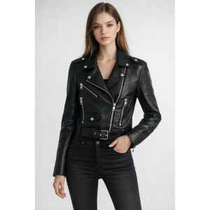 CK BIKER JACKET BLACK SILVER ZIPS