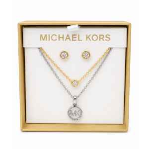 MK BOX GOLD EARRINGS/GOLD AND SILVER NECKLACE