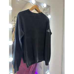 CK WOOL DARK GREY SWEATER LOGO ARM