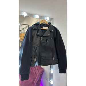 CK LEATHER JACKET SIDE ZIP HOOD BLACK