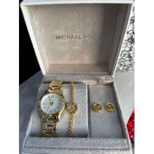 MK BOX GOLD WATCH/BRACELET/EARINGS