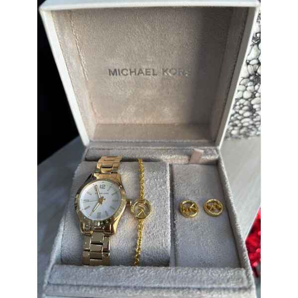 MK BOX GOLD WATCH/BRACELET/EARINGS