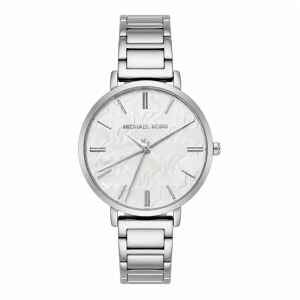 MK SILVER WATCH WHITE LOGO