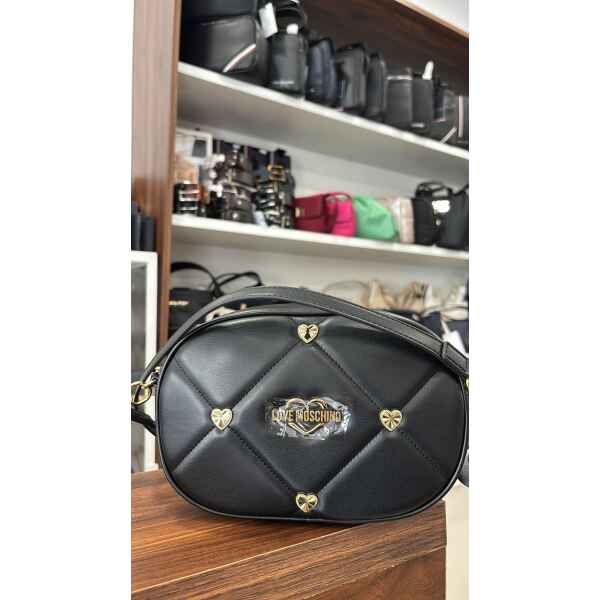 LOVE MOSCHINO BORSA PU NERO OVAL 4 HEARTS