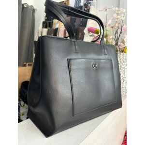 CK DAILY MEDIUM TOTE PEBBLE FRONT POCKET BLACK