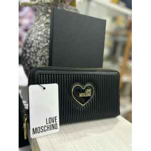 LOVE MOSCHINO PURSE PORTAFOGLIO PLEATED PU NERO LINES