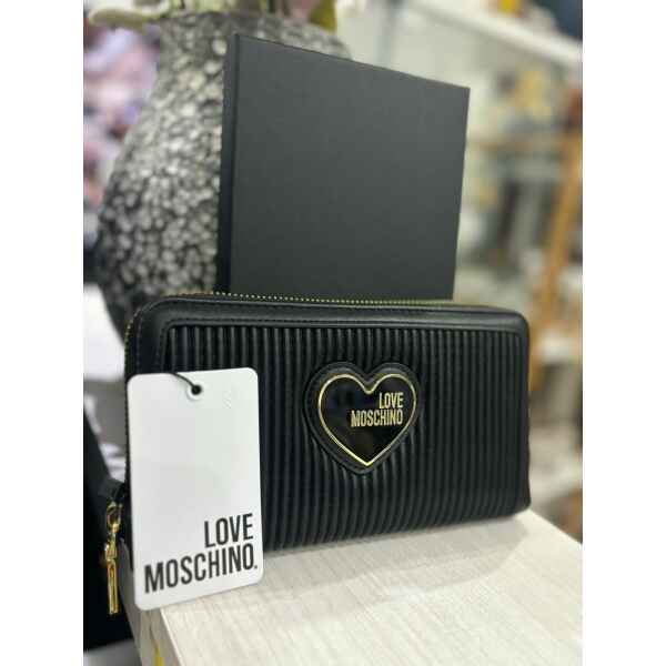 LOVE MOSCHINO PURSE PORTAFOGLIO PLEATED PU NERO LINES