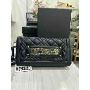 LOVE MOSCHINO PURSE PORTAFOGLIO QUILTED PU NERO FLAP