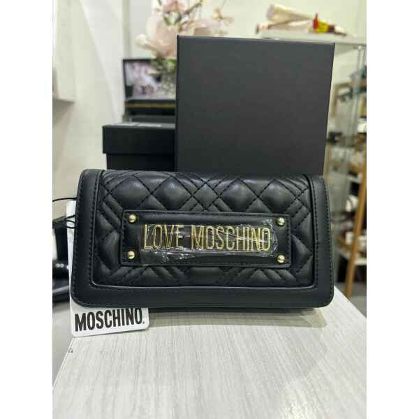 LOVE MOSCHINO PURSE PORTAFOGLIO QUILTED PU NERO FLAP