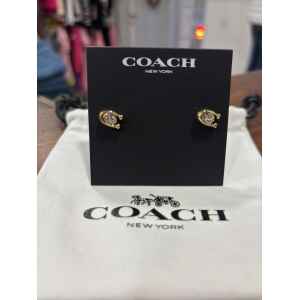 COACH EARRING C GOLD SILVER STONES