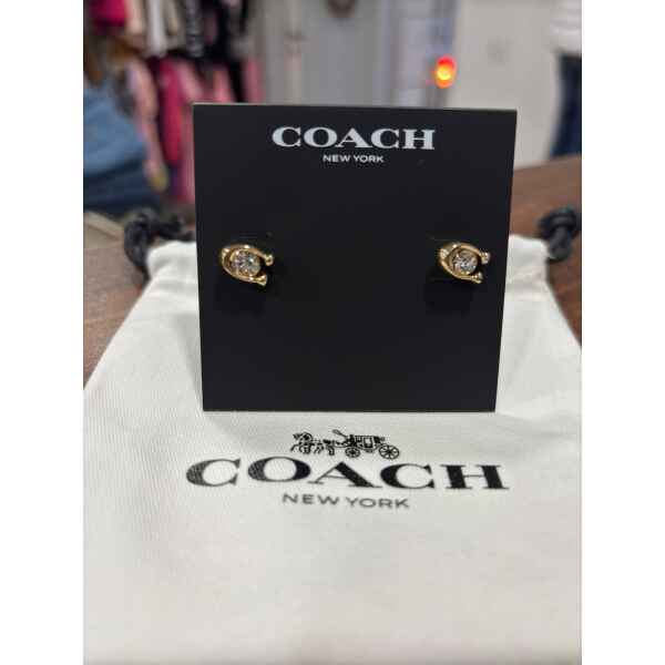 COACH EARRING C GOLD SILVER STONES