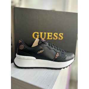 GUESS BLACK TRAINER BROWN DETAILS WHITE SOLE
