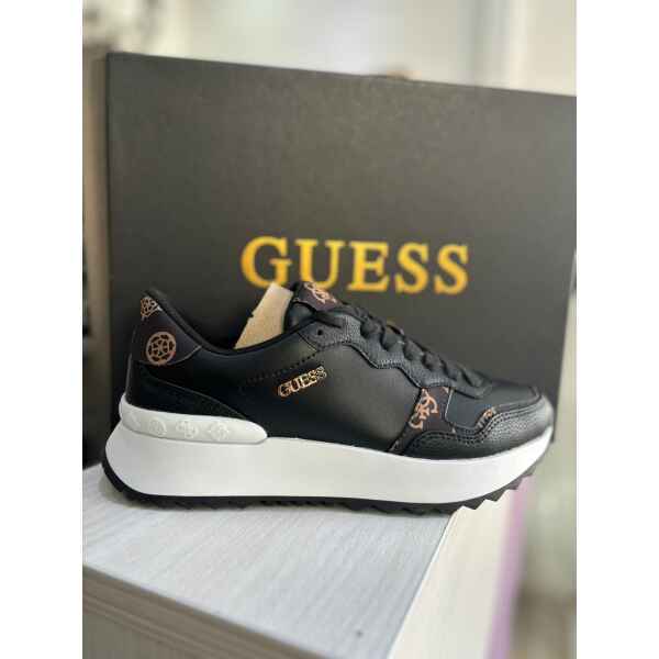 GUESS BLACK TRAINER BROWN DETAILS WHITE SOLE