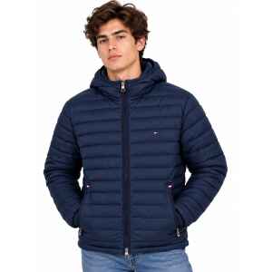 TH QUILTED HOODED JACKET NAVY