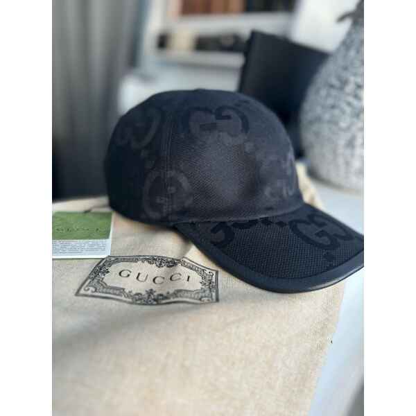 GUCCI BLACK LARGE MONOGRAM CAP