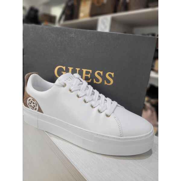 GUESS WHITE TRAINER BROWN LOGO BACK