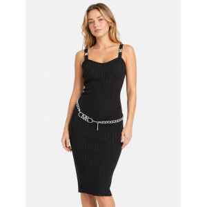 MK BLACK DRESS WITH SILVER BELTED CHAIN