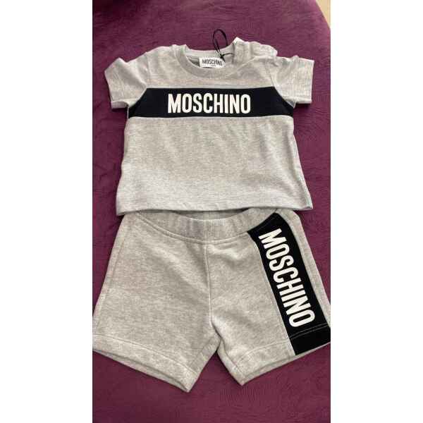 MOSCHINO SET TSHIRT/SHORTS GRAY BLACK LINE