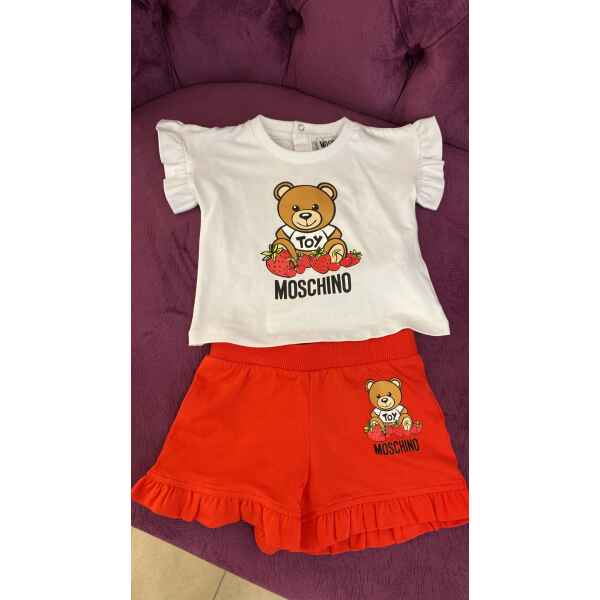 MOSCHINO SET TSHIRT/SHORT WHITE RED STRAWBEAR