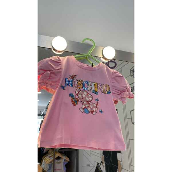 MOSCHINO TSHIRT PINK FLOWERS LOGO
