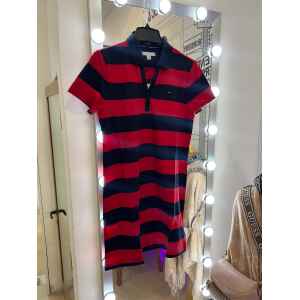 RED AND BLUE STRIPED POLO SHIRT DRESS