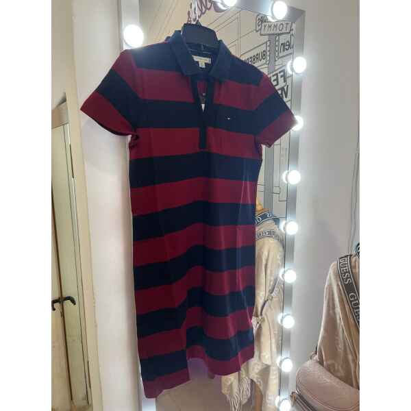 WINE AND BLUE STRIPED POLO SHIRT DRESS