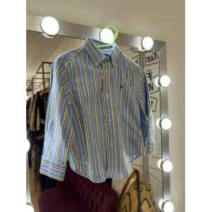 RL SHIRT BLUE/YELLOW STRIPPED BROWN LOGO