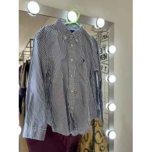 RL SHIRT DARK BLUE/WHITE STRIPPED LOGO ROYAL BLUE