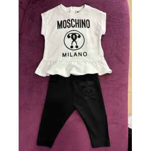 MOSCHINO SET TOP/LEGGINGS WHITE BLACK STONES