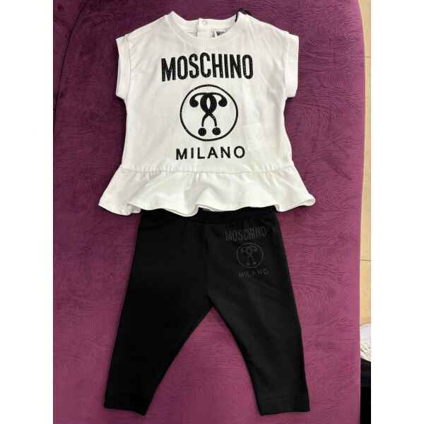 MOSCHINO SET TOP/LEGGINGS WHITE BLACK STONES