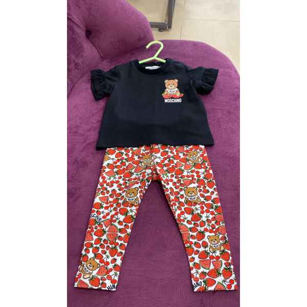 MOSCHINO SET TSHIRT/LEGGING BLACK STRAWBERRIES PATTERN