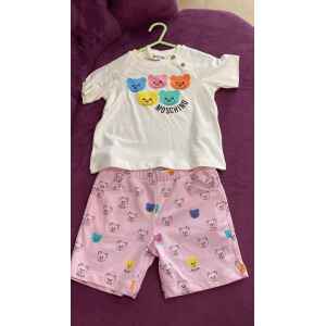 MOSCHINO TSHIRT AND SHORTS CREAM/PINK COLORED TEDDY BEARS