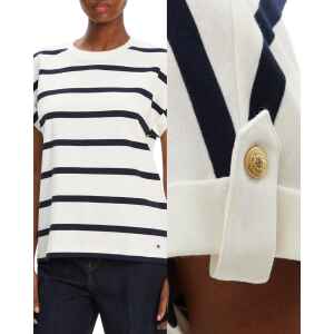 TH WHITE/BLUE STRIPE GOLD BOTTON T-SHIRT