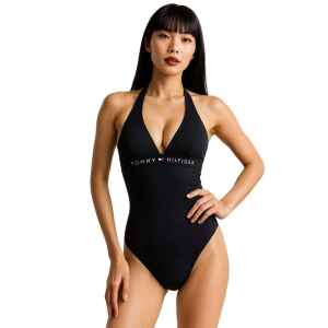 TH BLACK HALTER ONE PIECE SWIMWEAR