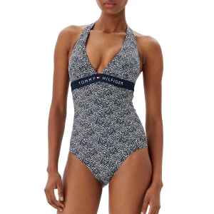 TH SWIMSUIT ILLUSTRATED WAVE DARK NAVY HALTER ONE PIECE