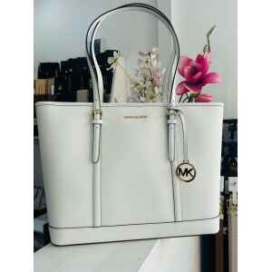 MK JET SET TRAVEL OPTIC WHITE TOTE