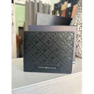 TOMMY MENS BLACK WALLET MONOGRAM