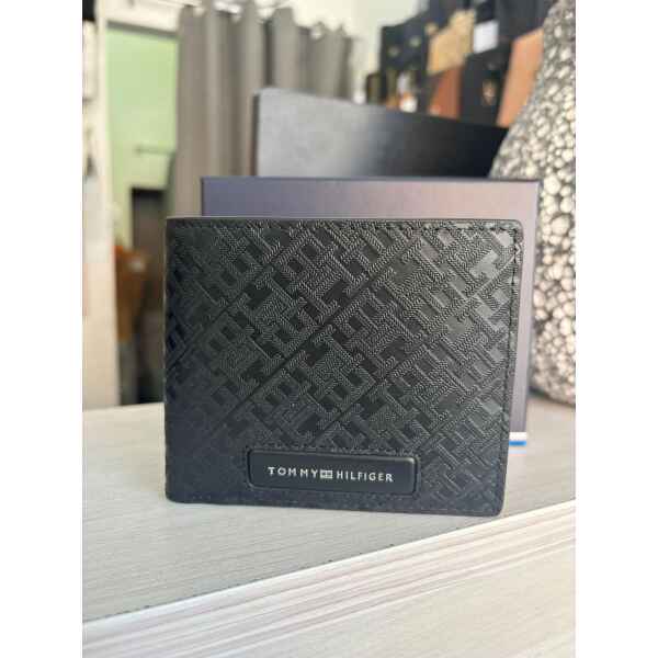 TOMMY MENS BLACK WALLET MONOGRAM