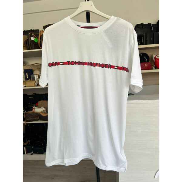 TH MEN WHITE T SHIRT RED LOGO