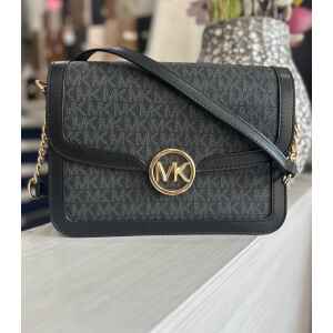 MK BLACK MESSENGER FLAP BAG LEIDA