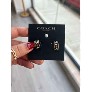 COACH BLACK/WHITE SMALL HOOP EARRINGS