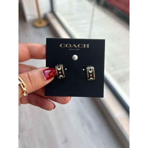 COACH BLACK/WHITE SMALL HOOP EARRINGS