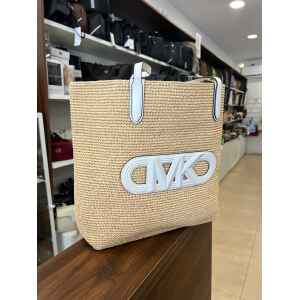 MK ELIZA WHITE RAFFIA XL TOTE
