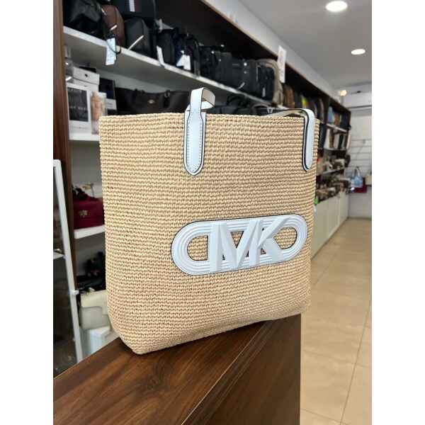 MK ELIZA WHITE RAFFIA XL TOTE